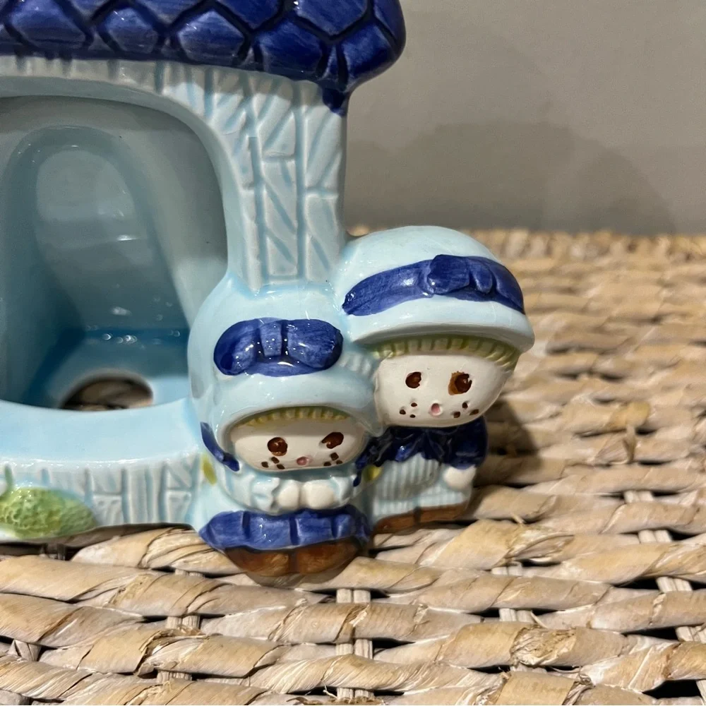 vintage Small photo ceramic frame cat‎ kids Blue House Gate Grandma Core Kitchy